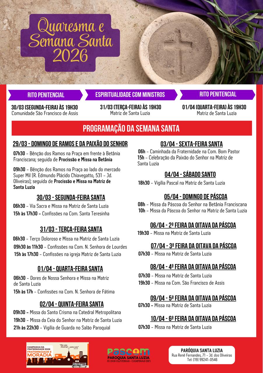 Programação da Quaresma e Semana Santa 2026